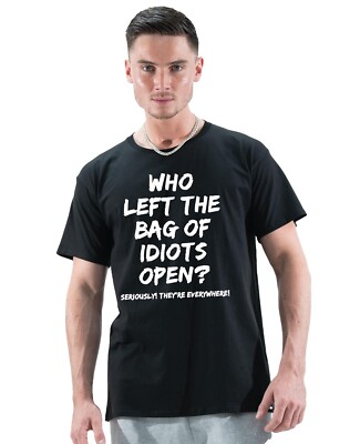 Wer hat die Tasche der Idioten offen gelassen? Lustiges Geschenk T-Shirt Retro Freizeit Weihnachten Tshirt Oberteil