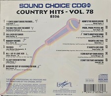SC8336 COUNTRY HITS SOUND CHOICE KARAOKE CDG LOT WA