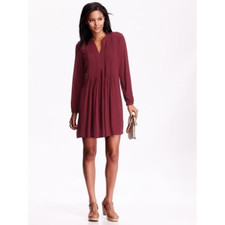 Old Navy Burgundy Red Pintuck Long Sleeve Dress S