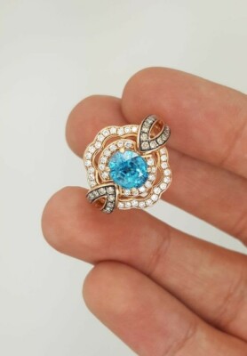RARE LEVIAN COUTURE 18K ROSE GOLD OVAL BLUE ZIRCON ROUND DIAMOND