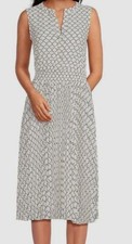 T Tahari Women's White Printed Split-Neck Fit & Flare MIDI Dress Size M