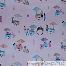 BonEful Fabric FQ Cotton Quilt VTG Pink Food Disney World Park Ice Cream Truck S