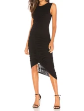 Cinq A Sept Women's Cora Black Sleeveless Cinch Ruched Midi Dress Small