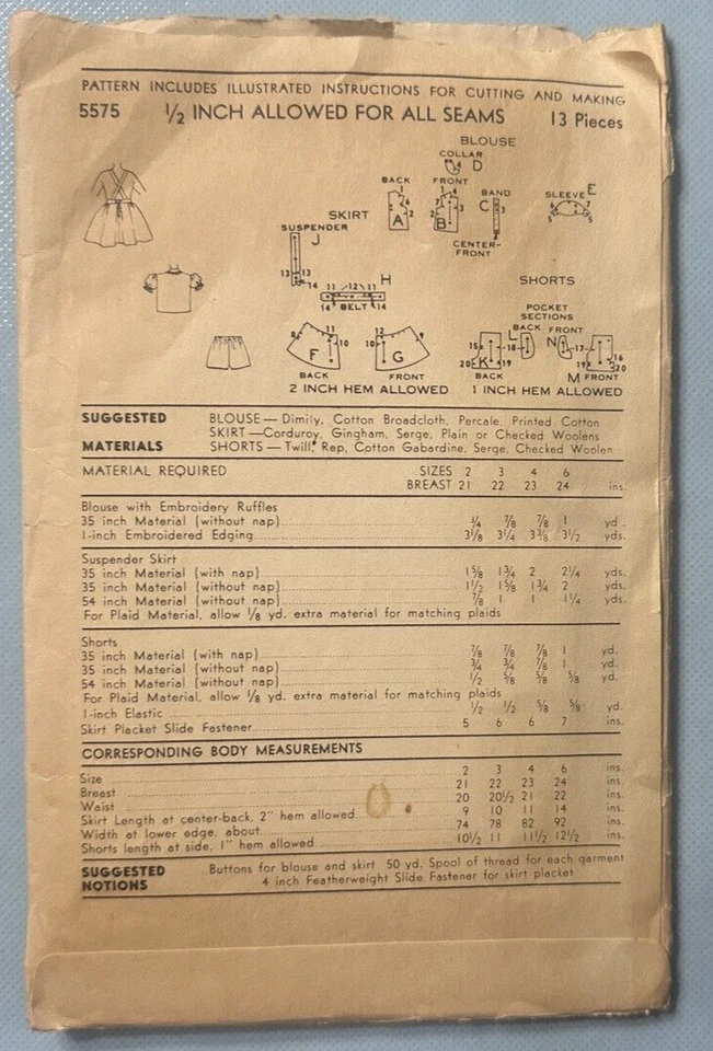 Boys Girls Dress Shorts Pattern Advance 5575 1950's Vintage J C Penney Size 3 - Image 2 of 2