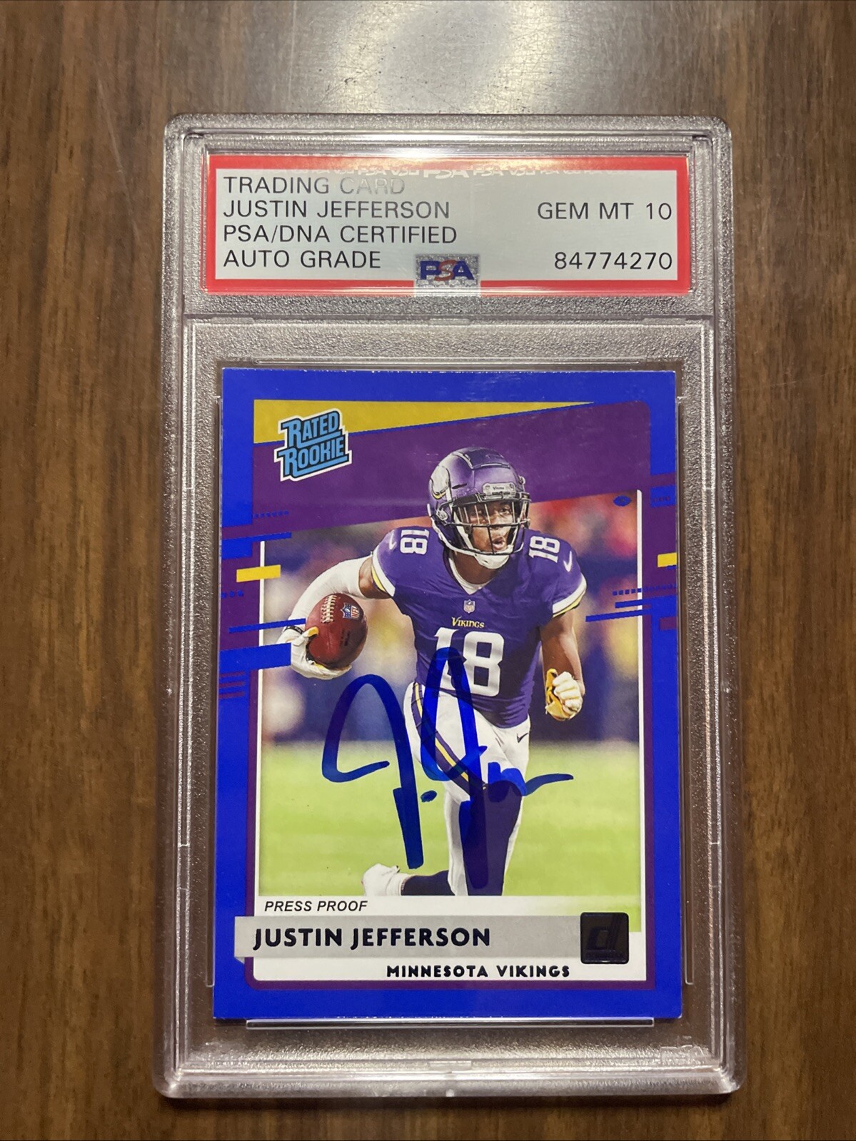 2020 Panini Donruss Rated Rookie Press Proof Blue #313 Justin Jefferson AUTO 10