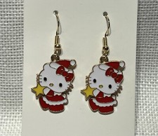 Gold Hello Kitty Christmas Star Enamel Drop Dangle Adorable Earring Set