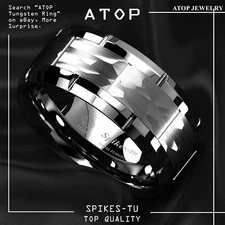 Silver Brushed Hammered Tungsten Carbide Ring for Men Wedding Band ATOP Jewelry