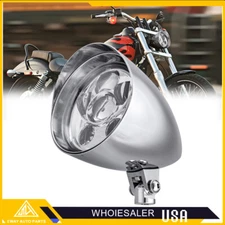 For Harley Bobber Chopper Custom 5 3/4" Chrome Tri Bar Bullet Headlight HeadLamp