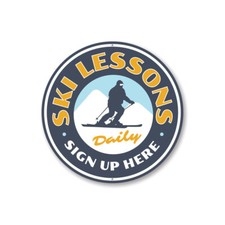 Ski Lessons Daily Ski Lodge Ski Lessons Sign-up Sign, Skiing Aluminum Sign
