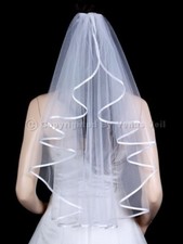1T White Bridal Elbow Length Center Cascade Ribbon Edge Wedding Veil