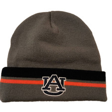 Auburn University Beanie Grey Knit Hat Cuffed Stocking Cap Embroidered Logos