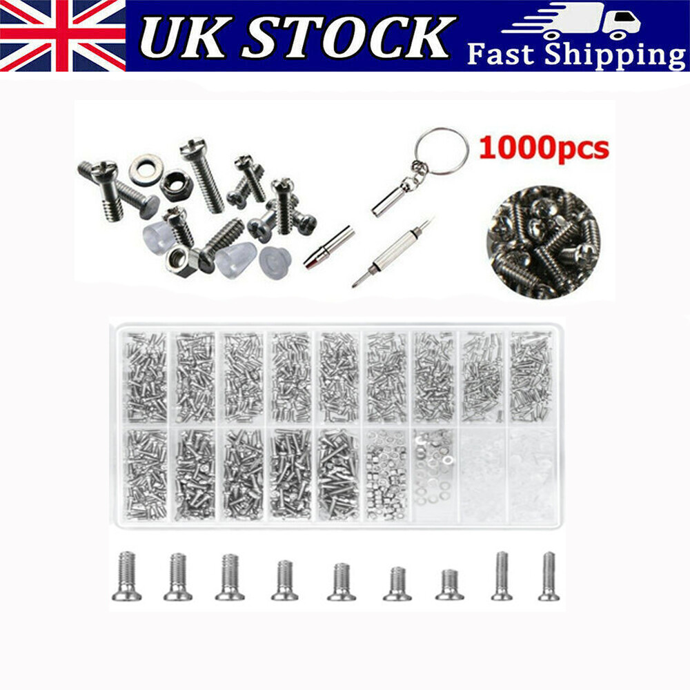 1000pcs Tiny Screws Nut + Screwdriver Watch Eyeglass Glasses Repair Tool Set Kit