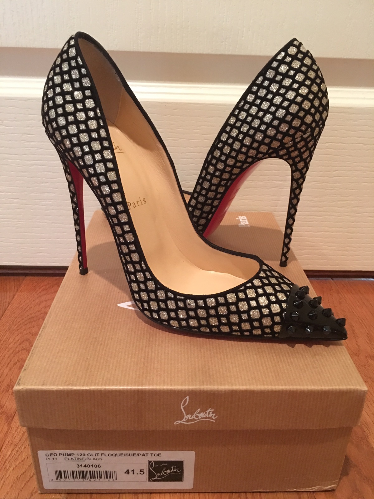 Christian Louboutin 120 Glit Floque/Sue/Pat Toe Size 41.5
