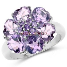 Natural Amethyst Gemstone with 14K White Gold Plated Silver Women's Ring 3354
