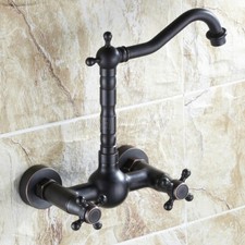 Oil Rubbed Bronze Bathroom Basin Sink Faucet Dual Handles Mixer Tap Wall Mounted
