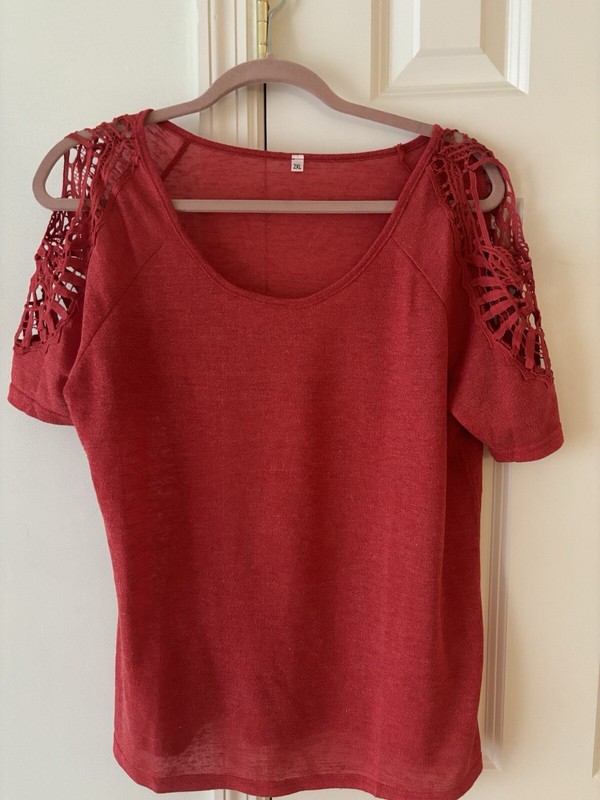 NWOT~ Shein Womens Top Lightweight Cold Shoulder W/Crochet Detail ~ Size 2XL(12)