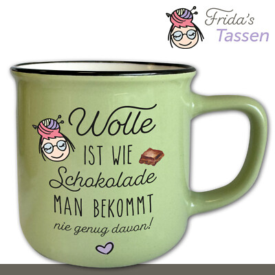 Frida's Tasse mit Spruch #2 ''Wolle ist wie Schoko ...  Motivtasse Vintage 330 ml