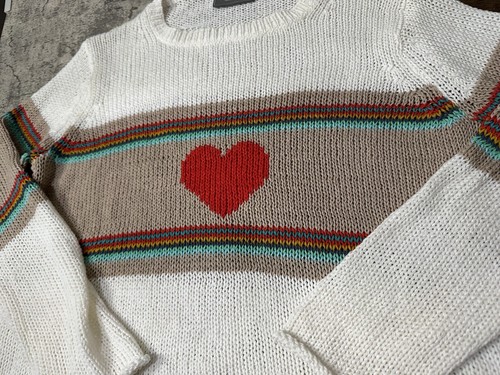 Anthropologie Wooden Ships Sweater Heart Accent Stripes Open Knit Small/medium - Picture 3 of 9