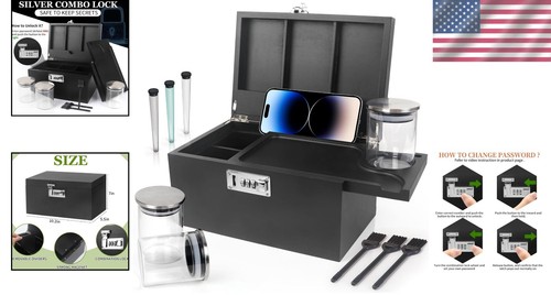 Elegant Bamboo Storage Box with Detachable Compartment & Glass Jars Included - Picture 2 of 10