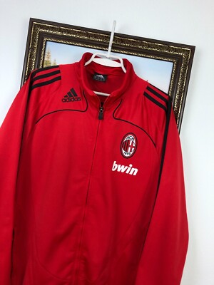 Vintage Adidas AC Milan Football Jacket Soccer Track Top Red Mens
