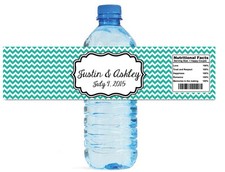 100 Chevron Teal wedding Anniversary Engagement Party Water Bottle Labels 8"x2"