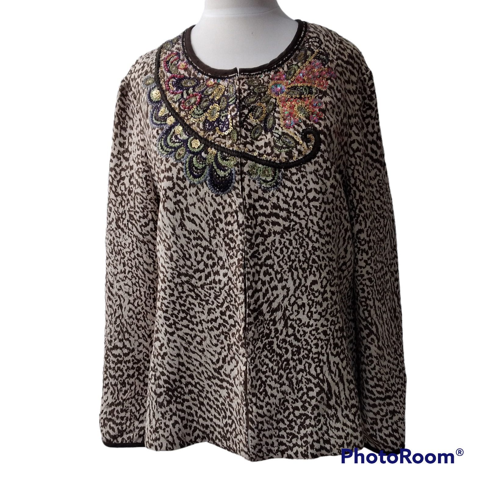 Chico's Leopard Print Sequin Jacket Lined Size 2 - image 1