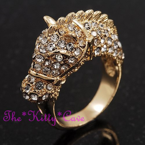 Oro Scintillante 3D Cavallo Pony Equestre Vistoso Anello con Cristalli Swarovski - Picture 22 of 25
