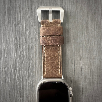 Cracked Vinatge Brown Leather Watch Strap Band For Apple watch Ultra 1 2 49mm