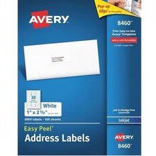 Avery 8460 Easy Peel Address Labels 1x2-5/8 White Laser Sure Feed 3000