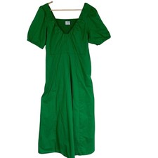 Old Navy Womens Kelly Green Puff Sleeve Midi Dress Size Large Pockets V Neck