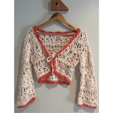 Nine & Co Beige Ivory Coral Orange Crochet Co...
