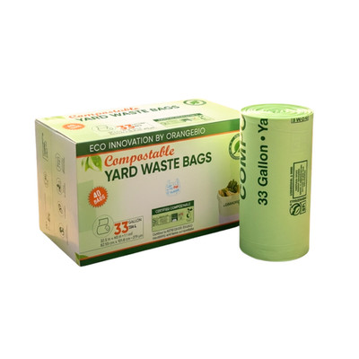 OrangeBio  33 Gallon Compostable Commercial Liners, 40 Count, BPI Certified, TÜV