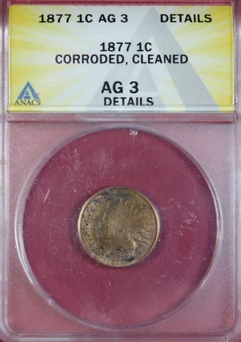 1877 INDIAN CENT ANACS AG3 DETAILS