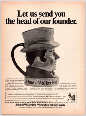 Johnnie Walker Red Scotch Whisky Head Mug Collectible Vintage Print Ad 1971 70s