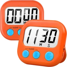 2 Pack Digital Kitchen Timer for Cooking Big Digits Loud Alarm Magnetic Backing
