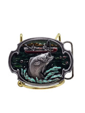 Vintage SISKLYOU Bass Fishing BELT BUCKLE 1984 colorful fish  boat Y-29 VGC