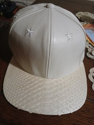 Just Don x Mitchell & Ness White Leather Python Brim Snapback Hat