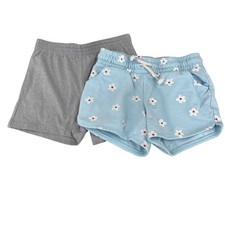 Lot of 2 Girls Knit Shorts Size 8 Elastic Waist Gray Blue Floral Cat Jack Wond