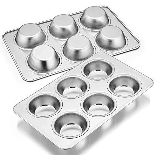 Stainless Steel 6-Cup Muffin Cupcake Pan Set of 2 11.44x7.12x1.25 Inch