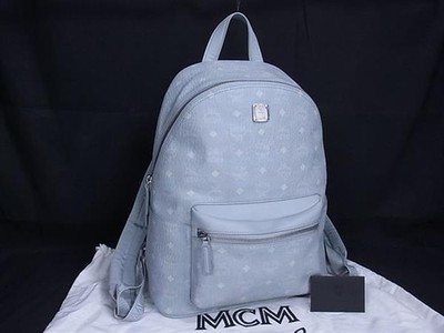 MCM Monogram Visetos Leather Backpack Light Blue FP7201