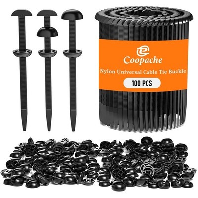 Universal Nylon Cable Ties Buckle Set for Auto, Heavy Duty, Reusable, Black