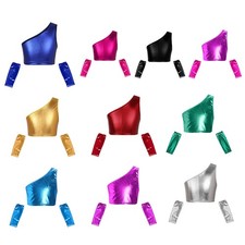 Kids Girls Shirt Shiny Top Dancewear Vest Fitness Costume Workout Exercise