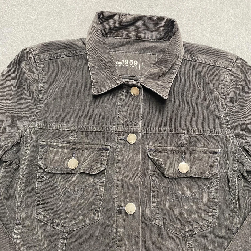 Gap Jacket Womens Large Gray Corduroy 1969 Trucker Button Front Tornado Casual - Image 2 of 4