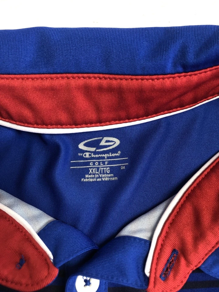 Camisa Polo C9 by Champion Para Hombre 2XL Azul Blanco Rayas Golf Rendimiento Poliéster Foto 4 de 4