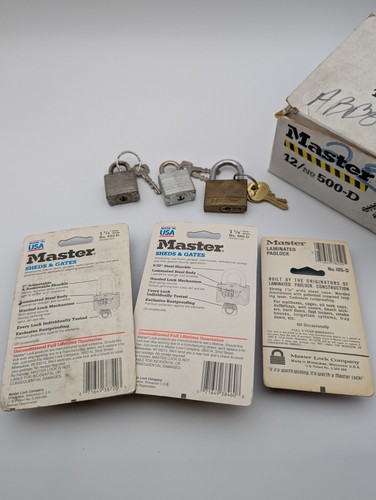 Caja de candados masterlocks antiguos vintage 500-D 105-D con llaves nuevo stock antiguo NOS - Imagen 3 de 5