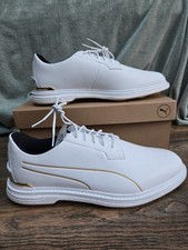 Puma Royale Players Leather Waterproof Golf Shoes UK10.5 White Gold Trainers