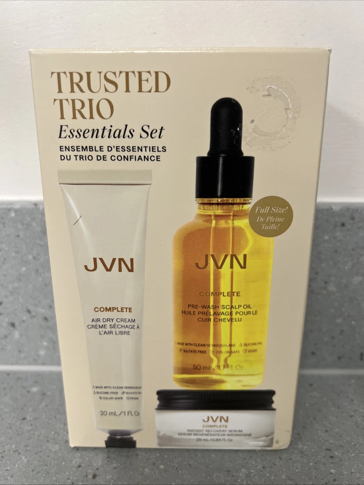 JVN Trusted Trio Essentials Set Air Dry,Scalp Oil, Instant Recovery Serum NIB