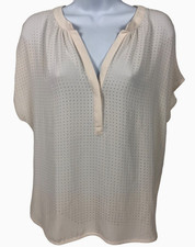Banana Republic Top Size XS White Semi Sheer Polka Dots Short Sleeve V Neck