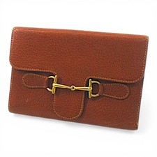 GUCCI 035 001 0876 Bi fold Wallet Kiss Lock Horsebit Brown Brownish Leather For