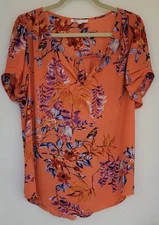 Ladies DR2 Floral Short Sleeve Pinch Sleeve Blouse Top Shirt XL